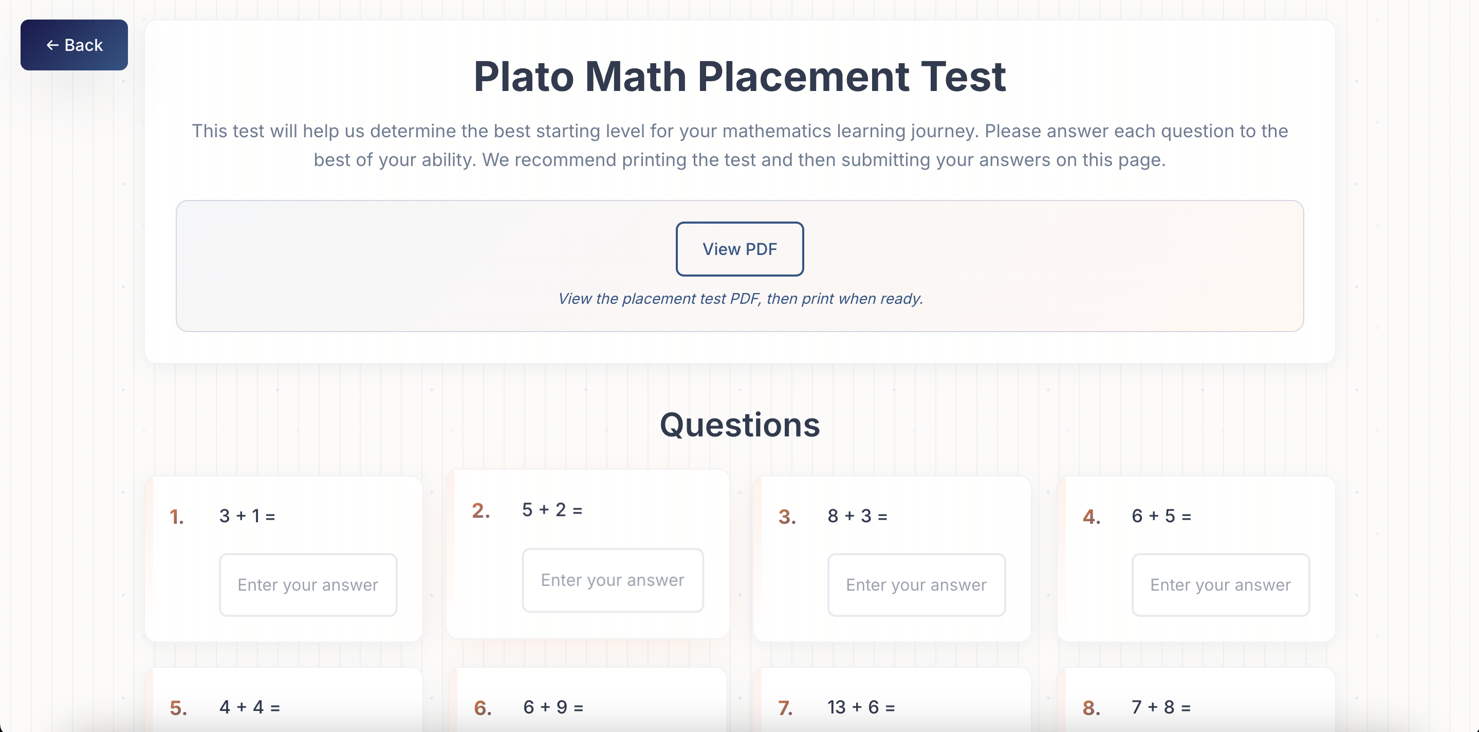Placement Test Interface